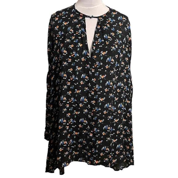Nordstrom WAYF navy blue ditsy floral print asymmetrical tunic mini dress Medium - Picture 1 of 11